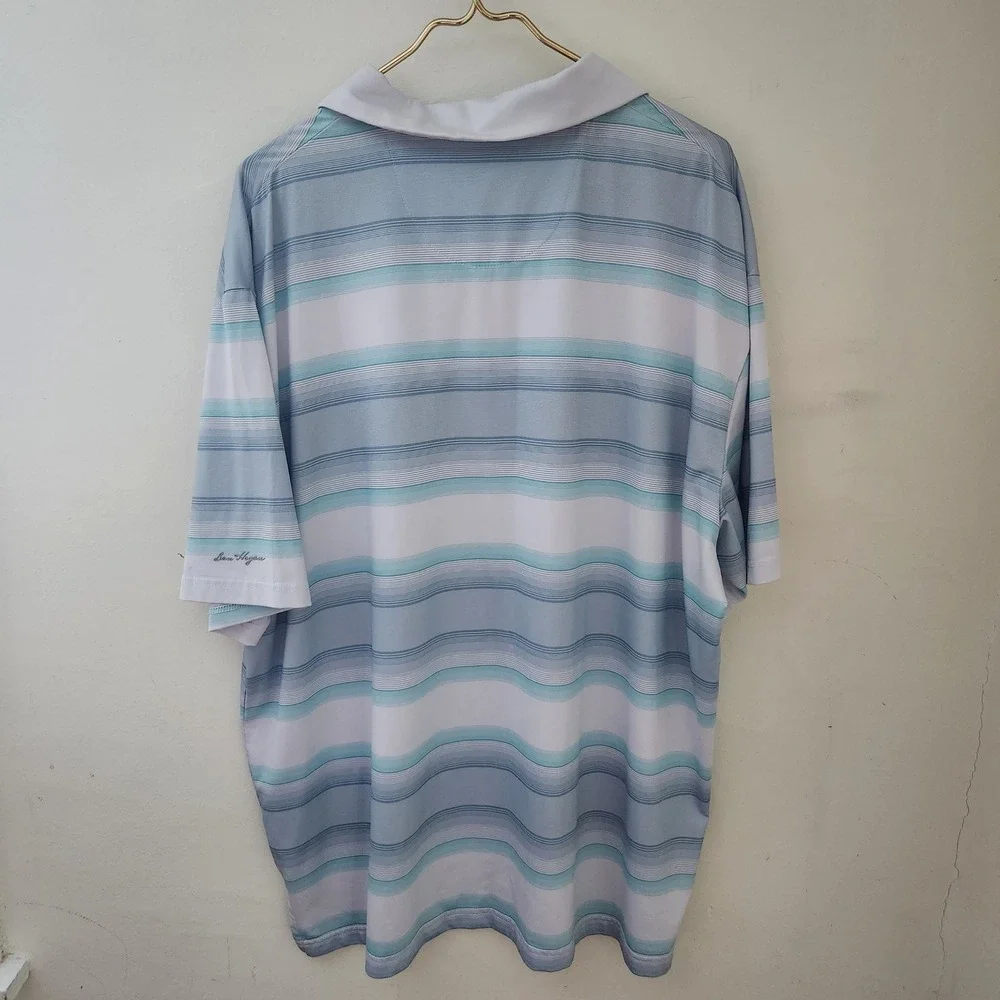 Ben Hogan Performance Mens 2XL Polo Shirt Blue White Stripe Golf Casual - Picture 4 of 4